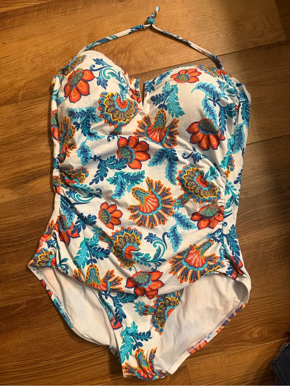 Tommy Bahama White One-Piece Swimsuit with Blue & Orange Floral Print